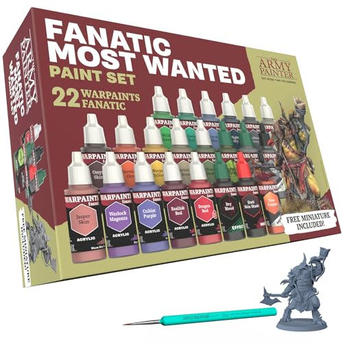 The Army Painter Warpaints Fanatic: Most Wanted Combo Set, 22 x 18ml Acrylic Paint incl. Skin Tones, Metallics, Effects, Wash, Primer, 1 Brush & 1 Miniature - Miniature Paint for D&D & Warhammer - Image 1