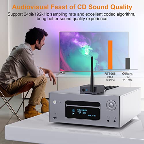 YMOO 3 in 1 2.4Ghz Wireless Audio Transmitter and Receiver,2 Receivers for Two Speakers,20ms Ultra Low Latency,192kHz/24bit HiFi,320ft Range RCA Jack Wireless Adapter for TV/Speaker/PC/Home Stereo - Image 4