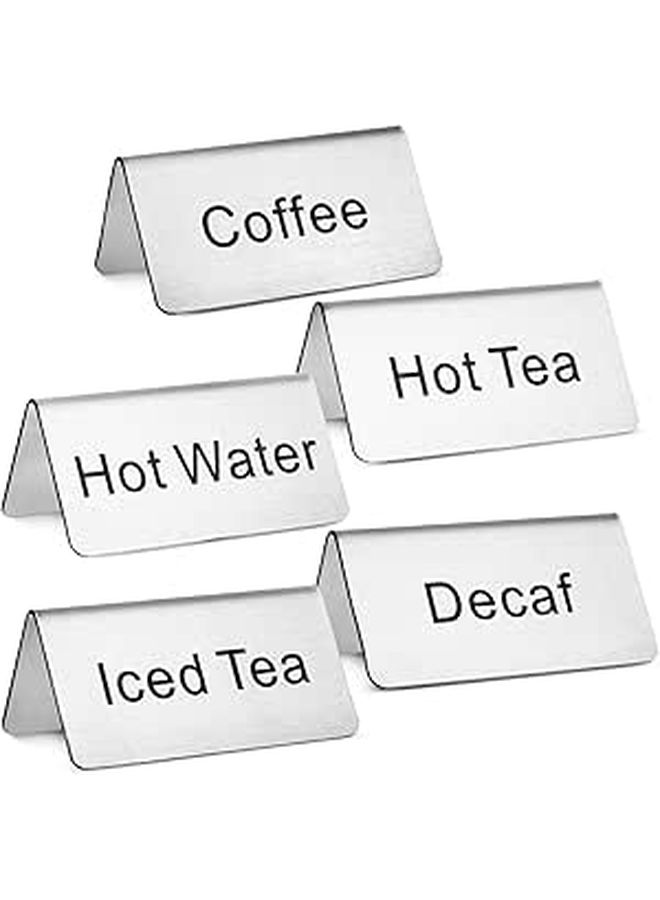 Stainless Steel Coffee Tea Display Labels Set of 5 Waterproof Table Signs for Home Bar Kitchen Buffet - Image 1