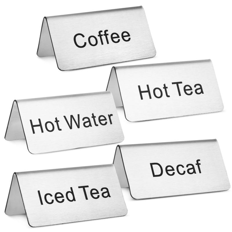 Stainless Steel Coffee Tea Display Labels Set of 5 Waterproof Table Signs for Home Bar Kitchen Buffet - Image 2