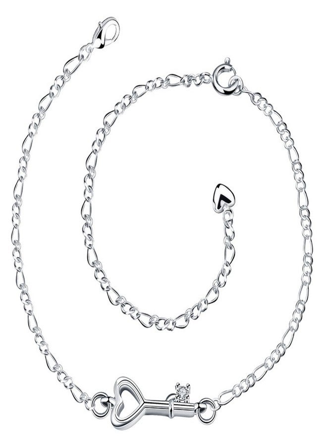 Cutesmile Fashion Jewelry 925 Sterling Silver Cute Love Key Zircon Pendant Adjustable Chain Anklet - Image 1