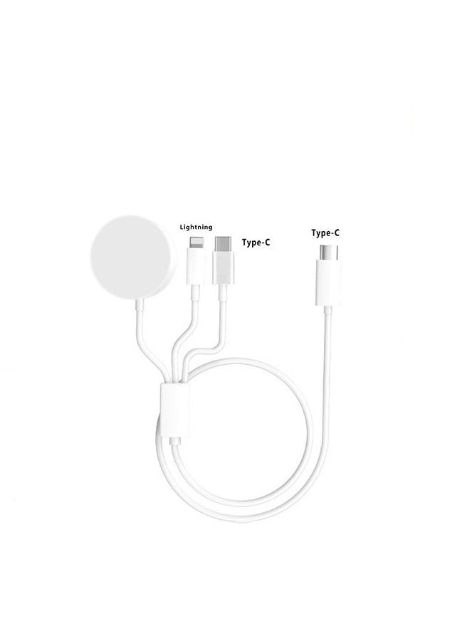 Type C 3-in-1 Fast Charging for iPhone&Watch(1.2m)White，Premium Charger Cable，Smart Watch Magnetic Cable For Watch Series 9 8 7 6 5 4 3 2 1 SE1 SE2 & iPhone 15/14/13/12/11 - Image 1