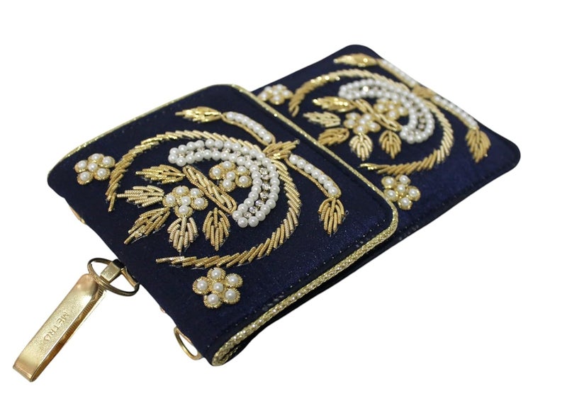 MILAN'S CREATION Exclusive Mobile Pouch Zardozi Hand Embroidery With Waist Clip Hook & Sling Chain (removable) | Ladies Women’s Handbag Wallet Sling Purse | Party Wedding Festival Giveaways Gift | - Image 3