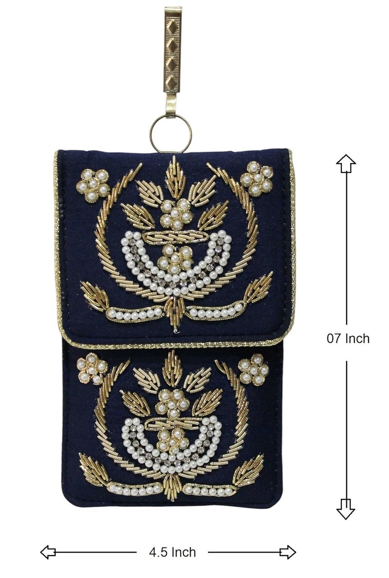 MILAN'S CREATION Exclusive Mobile Pouch Zardozi Hand Embroidery With Waist Clip Hook & Sling Chain (removable) | Ladies Women’s Handbag Wallet Sling Purse | Party Wedding Festival Giveaways Gift | - Image 4