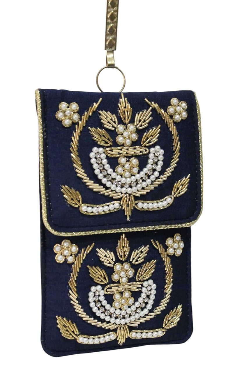 MILAN'S CREATION Exclusive Mobile Pouch Zardozi Hand Embroidery With Waist Clip Hook & Sling Chain (removable) | Ladies Women’s Handbag Wallet Sling Purse | Party Wedding Festival Giveaways Gift | - Image 2