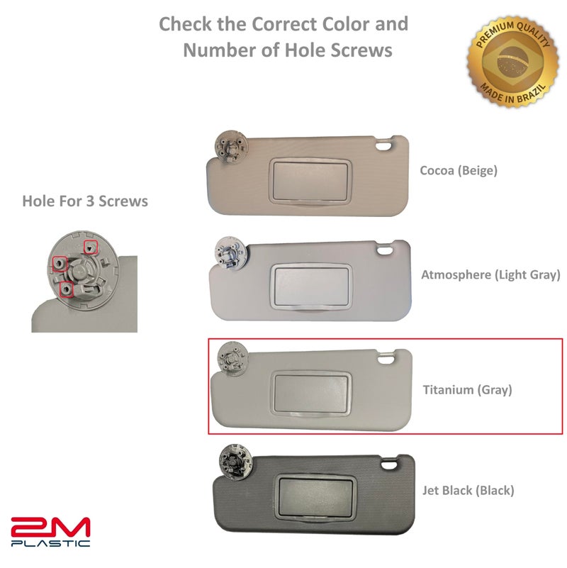 2M PLASTIC Sun Visor Fits for Chevy Cruze 2011-2016 Pair Set Left+Right Gray Titanium Three Screws 2MPLASTIC (Gray) - Image 5