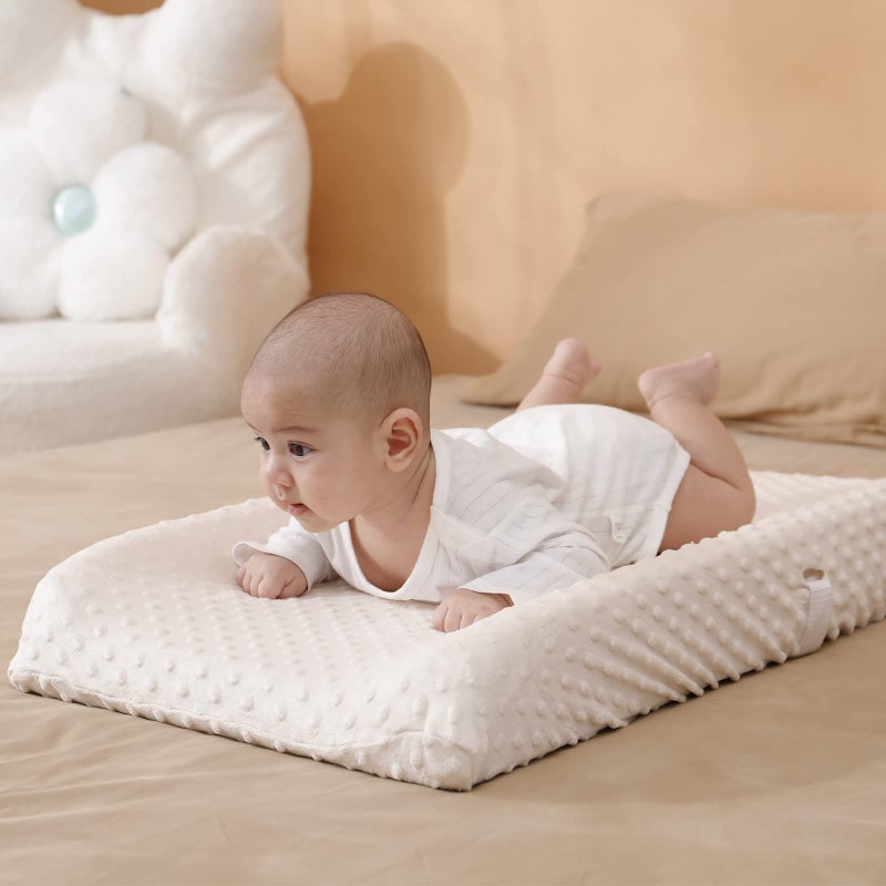 Aullar Solid Changing Table Pad Cover Cradle Sheet, Fits 32"/34''x16" Contoured Diaper Changing Pad, Ultra Soft Cozy Minky Dots Plush Changing Table Covers, Breathable Wipeable Removable (Beige) - Image 3