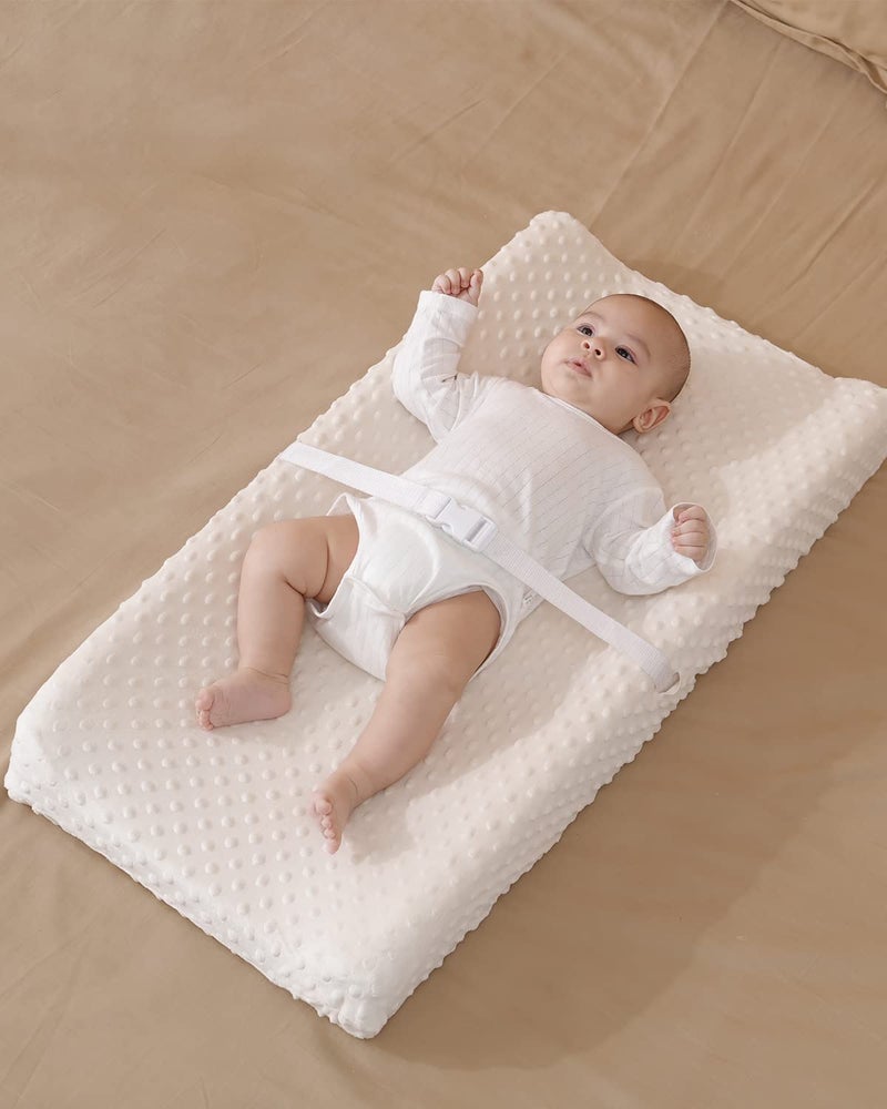 Aullar Solid Changing Table Pad Cover Cradle Sheet, Fits 32"/34''x16" Contoured Diaper Changing Pad, Ultra Soft Cozy Minky Dots Plush Changing Table Covers, Breathable Wipeable Removable (Beige) - Image 2