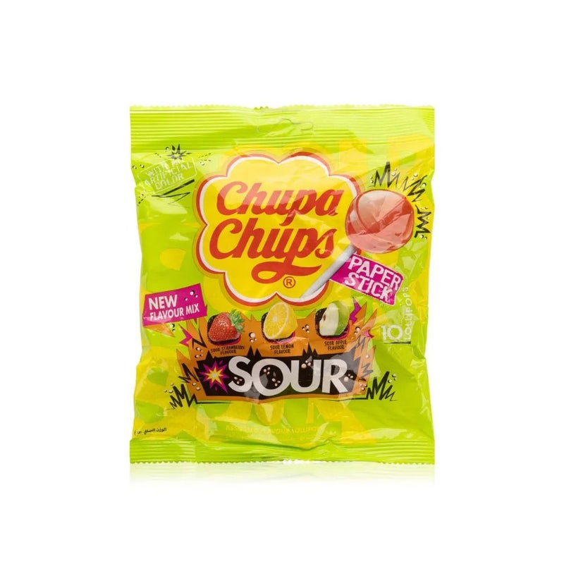 Chupa Chups Mixed Fruit Flavor Sour Lollipop With Paper Stick 10pcs- 120gms