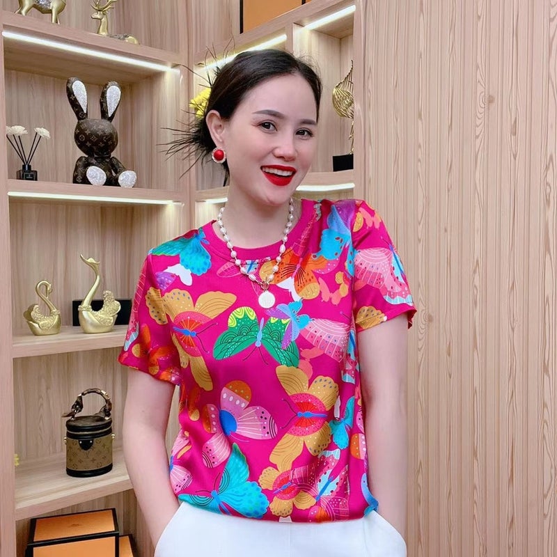 T-Shirt Women'S Summer 2023 New Age-Reducing Western Style Small Shirt Butterfly Printed Short-Sleeved Outer Wear Loose Slimming Top - Image 1