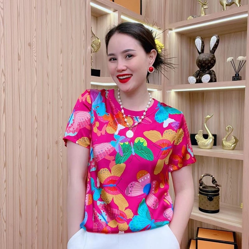 T-Shirt Women'S Summer 2023 New Age-Reducing Western Style Small Shirt Butterfly Printed Short-Sleeved Outer Wear Loose Slimming Top - Image 5