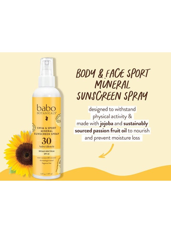 Babo Botanicals Swim & Sport Mineral Sunscreen Spray SPF 30 - Natural Zinc Oxide - Face & Body - For all ages - Dermatologist Tested - Cruelty-Free - Fragrance-Free - Water Resistant - Image 2