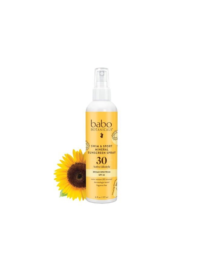 Babo Botanicals Swim & Sport Mineral Sunscreen Spray SPF 30 - Natural Zinc Oxide - Face & Body - For all ages - Dermatologist Tested - Cruelty-Free - Fragrance-Free - Water Resistant - Image 1