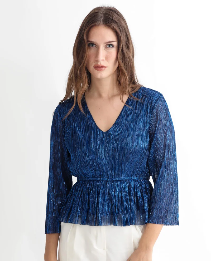 Rareism Women's Sparkling Allure Shimmer V-Neck Party Top