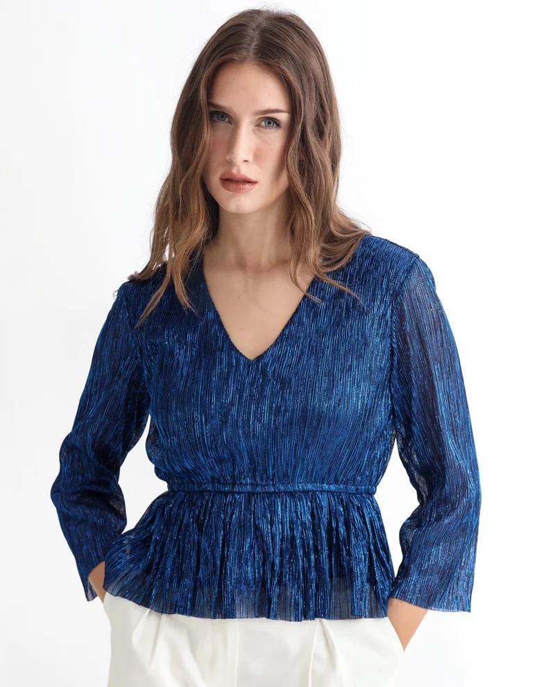 Rareism Women's Sparkling Allure Shimmer V-Neck Party Top