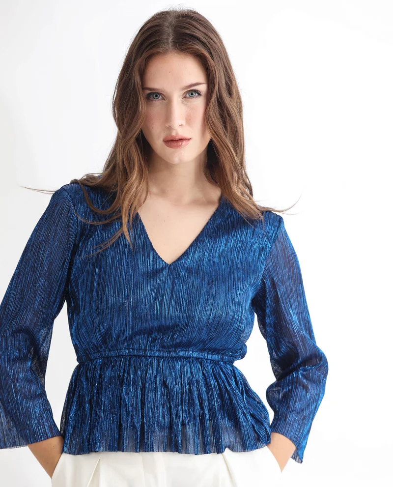 Rareism Women's Sparkling Allure Shimmer V-Neck Party Top