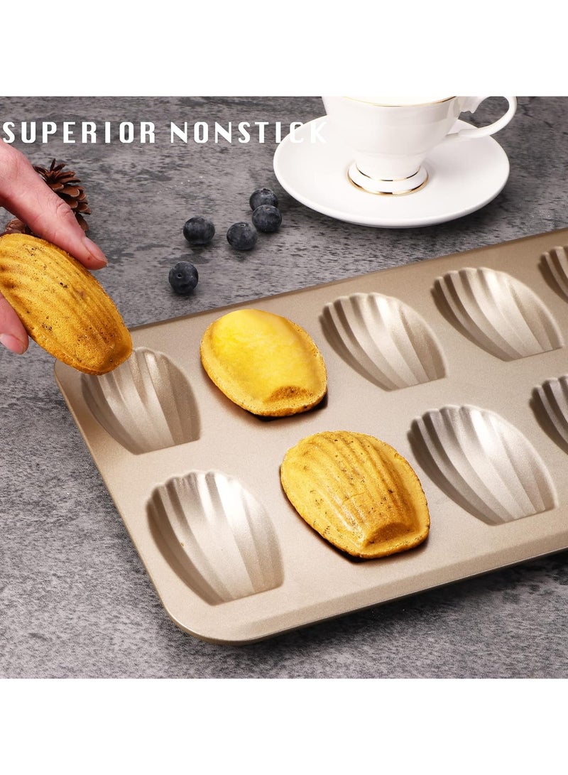 Bukela Nonstick Madeleine Pan 2 Pack 12-Cavity Heavy Duty Madeleine Cookies Trays for Oven Baking, Warp Resistant Shell Shape Madeleine Mold Cake Pan, Champagne Gold - Image 3