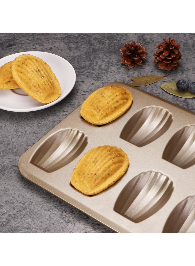 Bukela Nonstick Madeleine Pan 2 Pack 12-Cavity Heavy Duty Madeleine Cookies Trays for Oven Baking, Warp Resistant Shell Shape Madeleine Mold Cake Pan, Champagne Gold - Image 2