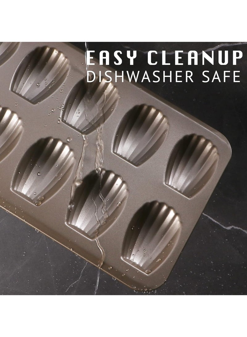 Bukela Nonstick Madeleine Pan 2 Pack 12-Cavity Heavy Duty Madeleine Cookies Trays for Oven Baking, Warp Resistant Shell Shape Madeleine Mold Cake Pan, Champagne Gold - Image 5