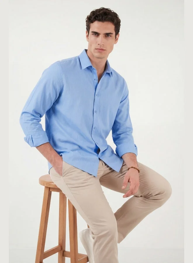 Buratti  Buratti Cotton and Linen Blend Regular Fit Classic Collar Long Sleeve Shirt Men's SHIRT CF26S1210134 for Men | Best Price UAE