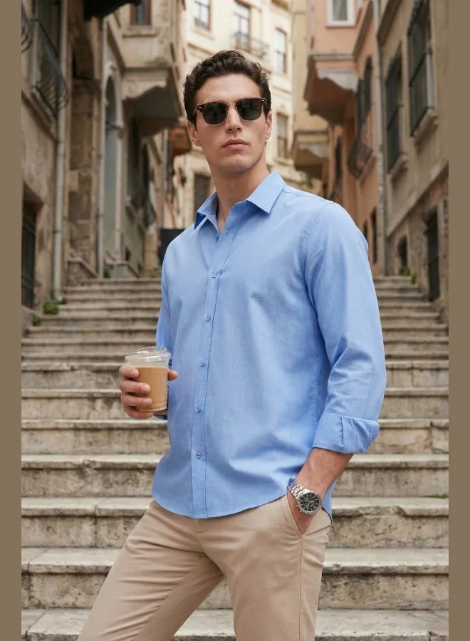 Buratti  Buratti Cotton and Linen Blend Regular Fit Classic Collar Long Sleeve Shirt Men's SHIRT CF26S1210134 for Men | Best Price UAE