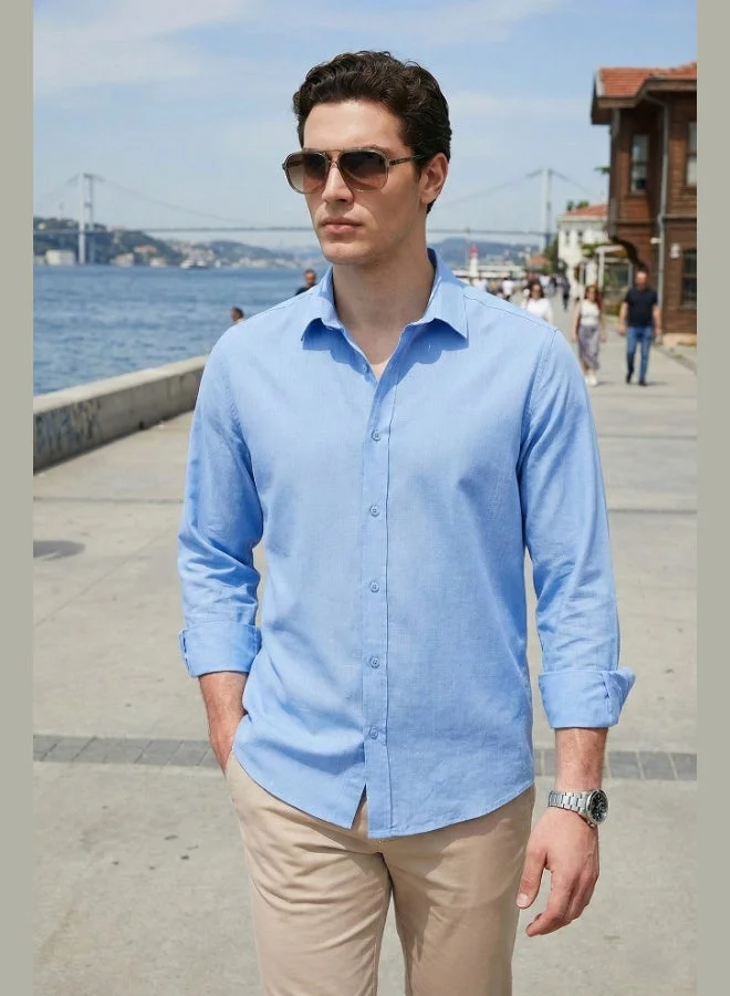 Buratti  Buratti Cotton and Linen Blend Regular Fit Classic Collar Long Sleeve Shirt Men's SHIRT CF26S1210134 for Men | Best Price UAE