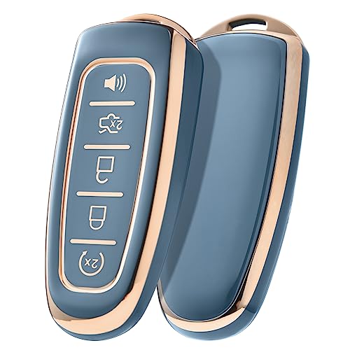 ELOHEI Key Fob Cover for Ford C-Max Edge Escape Expedition Explorer Flex Focus Taurus Lincoln MKS MKT MKX Premium Soft TPU 360 Degree Full Protection Key Case (Gold Edge Grey) - Image 1