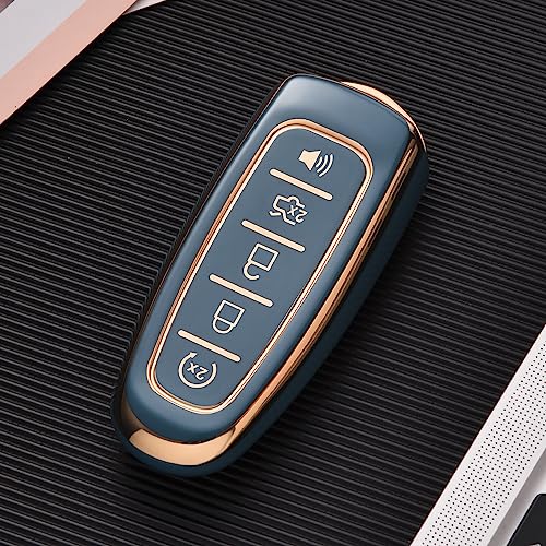 ELOHEI Key Fob Cover for Ford C-Max Edge Escape Expedition Explorer Flex Focus Taurus Lincoln MKS MKT MKX Premium Soft TPU 360 Degree Full Protection Key Case (Gold Edge Grey) - Image 4