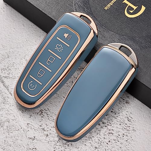 ELOHEI Key Fob Cover for Ford C-Max Edge Escape Expedition Explorer Flex Focus Taurus Lincoln MKS MKT MKX Premium Soft TPU 360 Degree Full Protection Key Case (Gold Edge Grey) - Image 2
