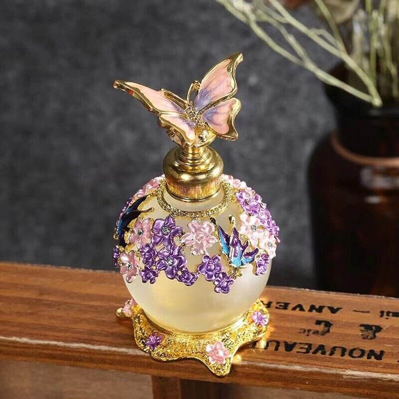 TEAMWILL زجاجة عطر بنفسجي قديم 25 مل على شكل فراشة للسيدات، زجاجة زيت أساسية قابلة لإعادة الاستخدام للزينة - Image 1