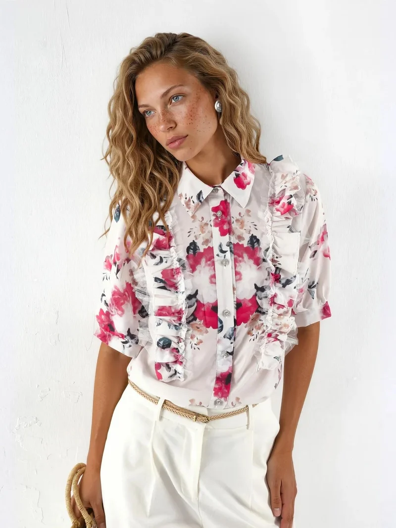 Jennyfer Floral Poplin Shirt-collar Blouse