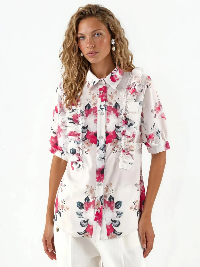 Jennyfer Floral Poplin Shirt-collar Blouse