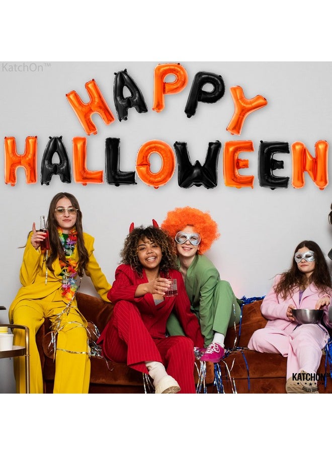 KATCHON , Happy Halloween Balloons Banner - 16 Inch, Pack Of 14 | Happy Halloween Banner For Halloween Decorations Indoor | Orange And Black Happy Halloween Foil Balloons, Halloween Party Decorations  - Image 3