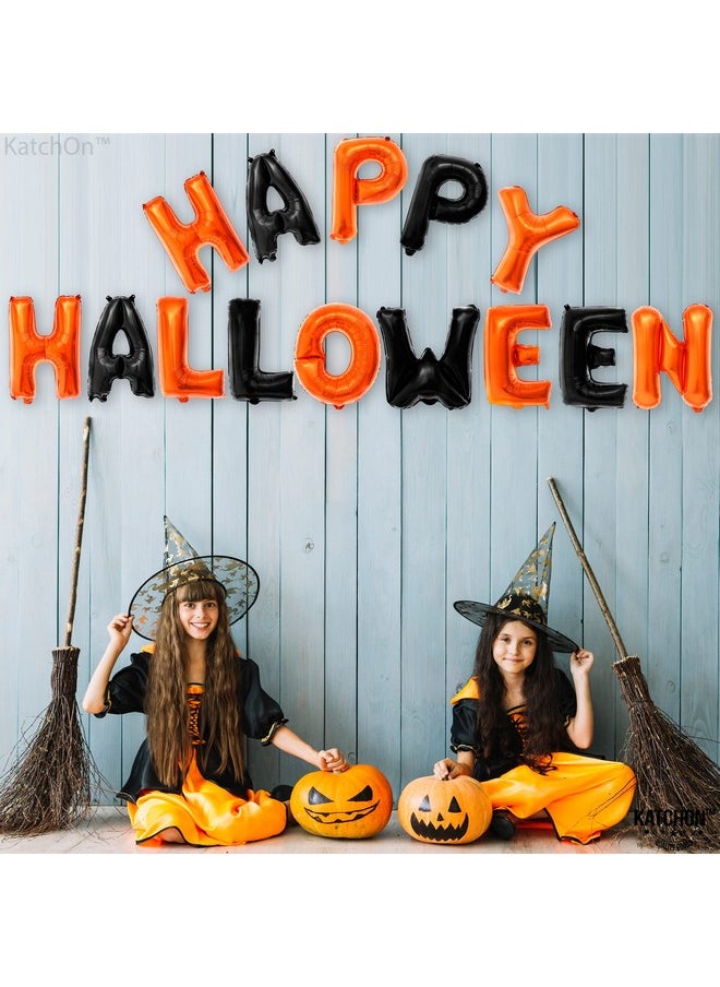 KATCHON , Happy Halloween Balloons Banner - 16 Inch, Pack Of 14 | Happy Halloween Banner For Halloween Decorations Indoor | Orange And Black Happy Halloween Foil Balloons, Halloween Party Decorations  - Image 5