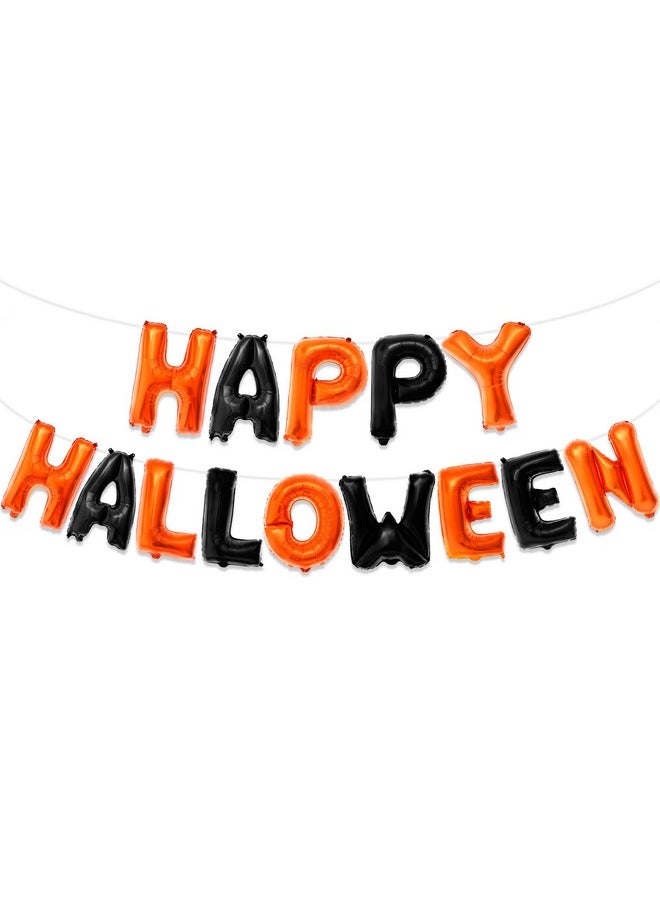 KATCHON , Happy Halloween Balloons Banner - 16 Inch, Pack Of 14 | Happy Halloween Banner For Halloween Decorations Indoor | Orange And Black Happy Halloween Foil Balloons, Halloween Party Decorations  - Image 1