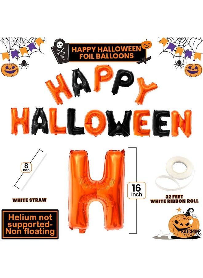KATCHON , Happy Halloween Balloons Banner - 16 Inch, Pack Of 14 | Happy Halloween Banner For Halloween Decorations Indoor | Orange And Black Happy Halloween Foil Balloons, Halloween Party Decorations  - Image 2