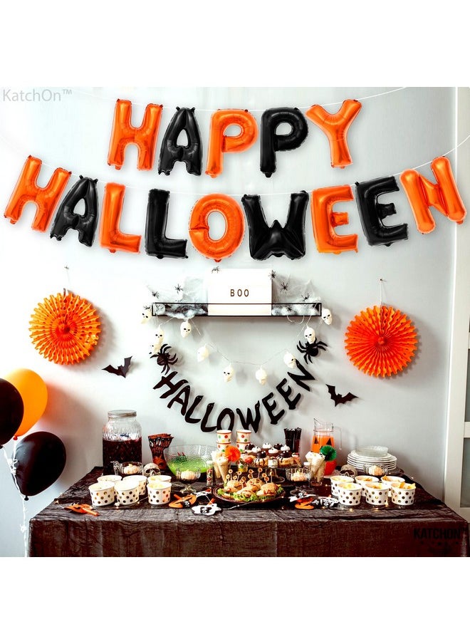 KATCHON , Happy Halloween Balloons Banner - 16 Inch, Pack Of 14 | Happy Halloween Banner For Halloween Decorations Indoor | Orange And Black Happy Halloween Foil Balloons, Halloween Party Decorations  - Image 4