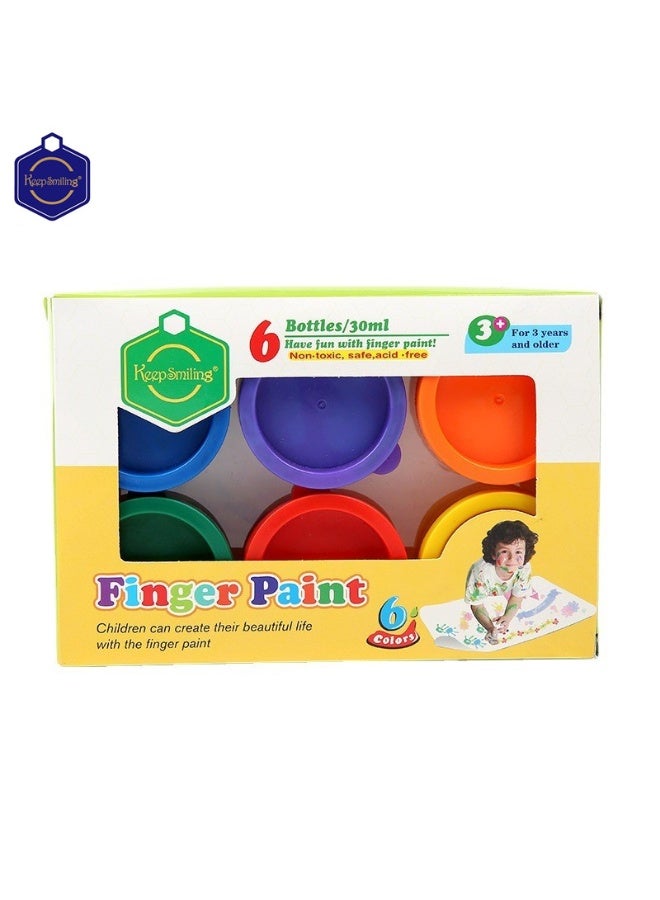 Keep Smiling 6-Color Finger Paint Set, 30ml Bottles – Non-Toxic & Washable for Kids - Image 1