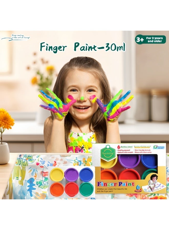 Keep Smiling 6-Color Finger Paint Set, 30ml Bottles – Non-Toxic & Washable for Kids - Image 2