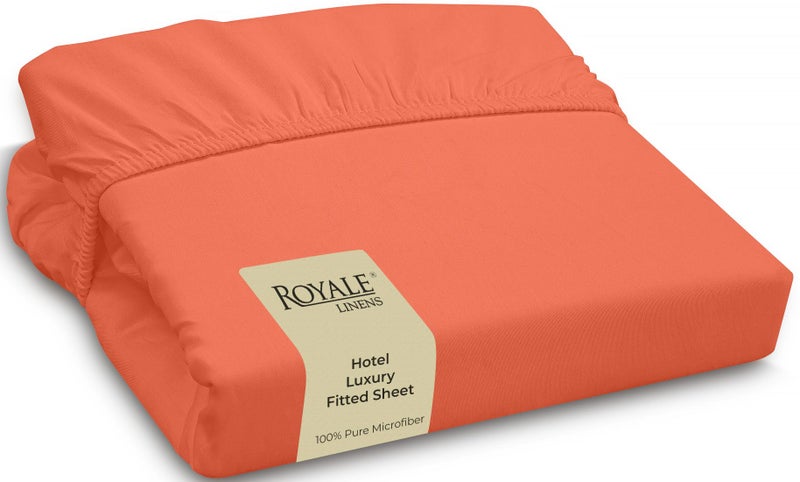 Royale Linens Fitted Sheet California King  Ultra Soft 1800 Brushed Microfiber  Hotel Luxury Bottom Sheets  Wrinkle Free  Fade Resistant  Deep Pocket Fitted Sheet Only King Cal Coral