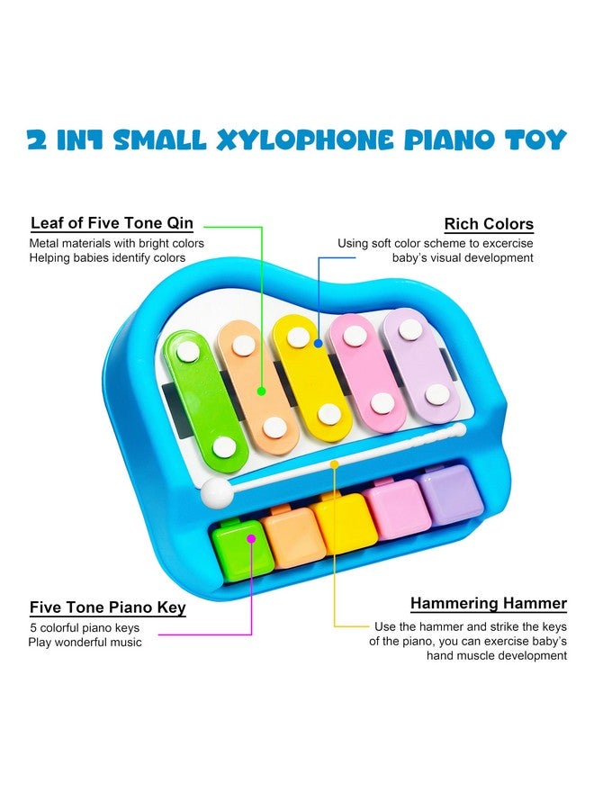 VGRASSP 2 in 1 Small Xylophone and Piano Toy for Kids with Colorful Keys and Drum Sticks - Musical Instrument Toy for Baby and Toddlers - Blue - Image 5
