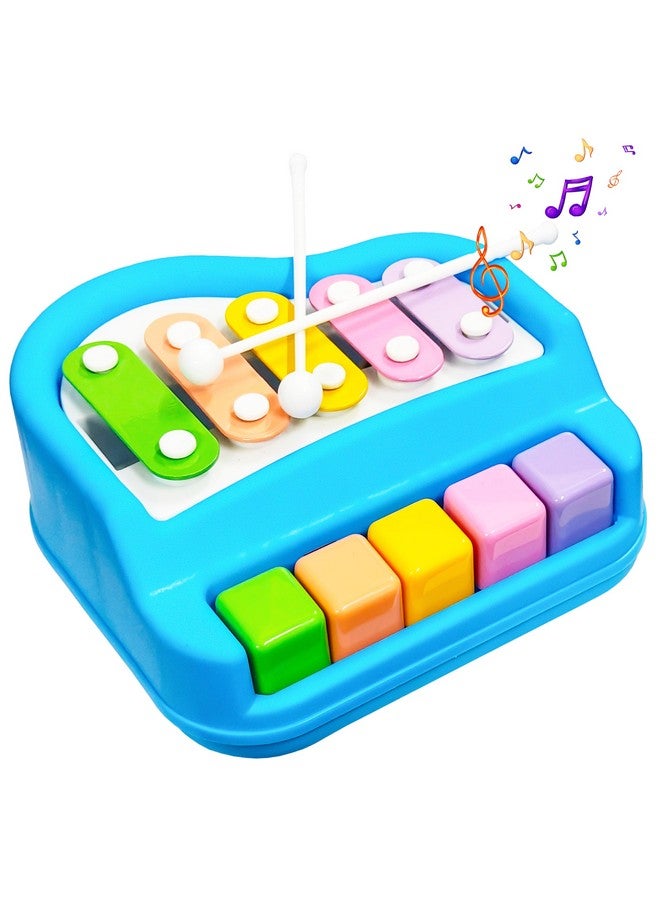 VGRASSP 2 in 1 Small Xylophone and Piano Toy for Kids with Colorful Keys and Drum Sticks - Musical Instrument Toy for Baby and Toddlers - Blue - Image 1