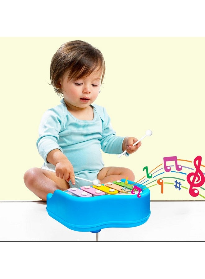 VGRASSP 2 in 1 Small Xylophone and Piano Toy for Kids with Colorful Keys and Drum Sticks - Musical Instrument Toy for Baby and Toddlers - Blue - Image 2