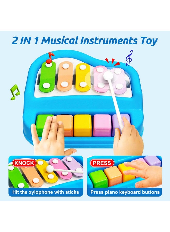 VGRASSP 2 in 1 Small Xylophone and Piano Toy for Kids with Colorful Keys and Drum Sticks - Musical Instrument Toy for Baby and Toddlers - Blue - Image 4