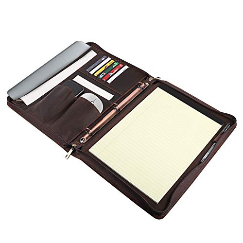 YIWEN Handmade Crazy-Horse Leather 3-Ring Binder Portfolio Vintage Padfolio, Zippered Closure, Business Organizer Tablet Folio Folder,Professional Organizer Gift for Men & Women (Dark Brown, Non-Custom) - Image 5