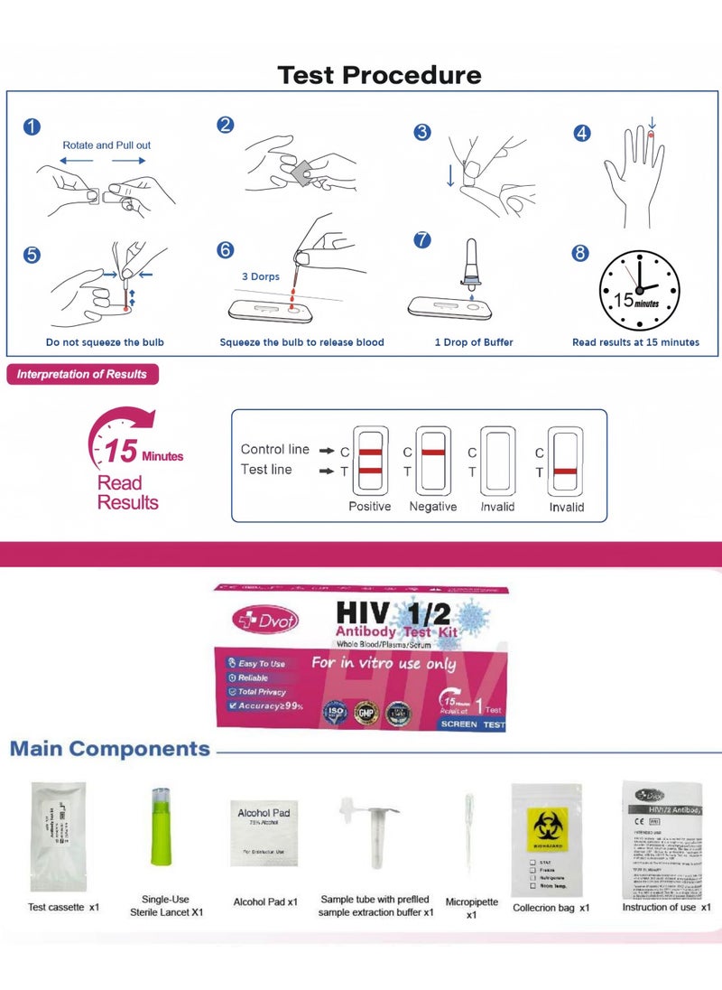 Dvot HIV 1/2 Antibody Test Kit, For Home Use And Clinic Use， Results Are Available In 15 Minutes  - Image 2