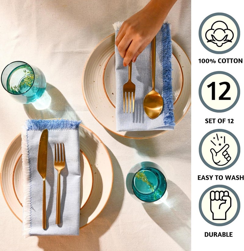 Folkulture Cloth Napkins Set of 12 Cotton  18 X 18 Dinner Napkin or Table Napkins for Parties  Decorative Napkin Washable for Guests  Reusable Linen Napkins for Home Dcor Aqua Blue - Image 2