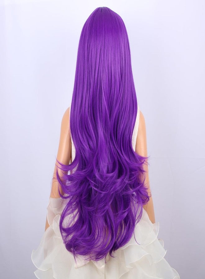 PATTNIUM Kids Purple Wig Long Wavy Purple Wig with Bangs for Child Girls Dark Purle Synthetic Wigs - Image 5