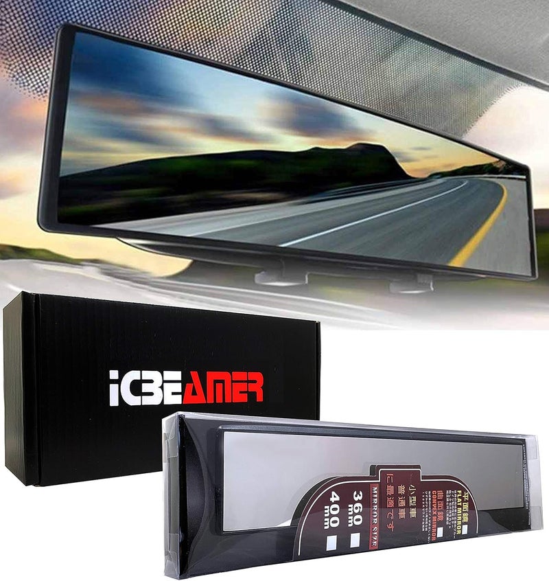 ICBEAMER 14.2" Car Rear View Mirror, HD Clear Tint, Panoramic Wide Angle Flat Surface, 2 Interior Retractable Rubber Clips, Anti Glare, Automotive Accessories Universal for Truck, Car, SUV, 1 Pack - Image 1