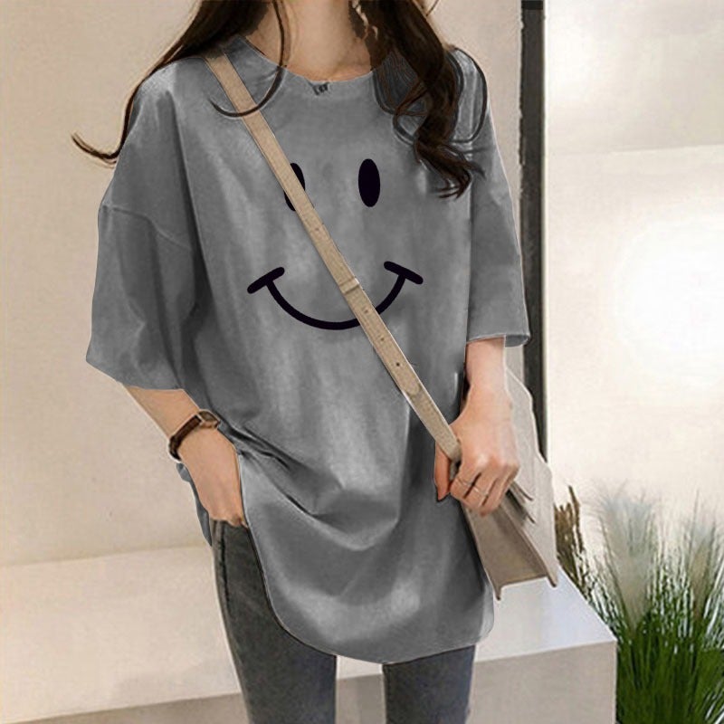 180g Double-ground Milk Silk Summer T-shirt Short-sleeved Student Lazy Printed Mid-length T-shirt for Women - Image 1